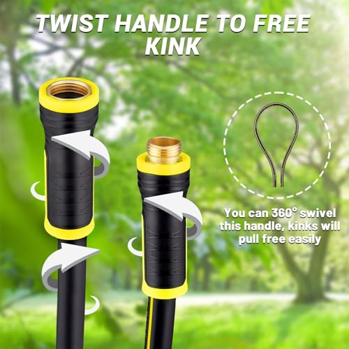 50 FT Garden Hose, 5/8 in Heavy Duty Rubber Water Hose - size: 50 Feet (with Nozzle)