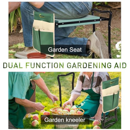 Outsunny Garden Kneeler and Seat with Tool Pouch, Green - color: Green