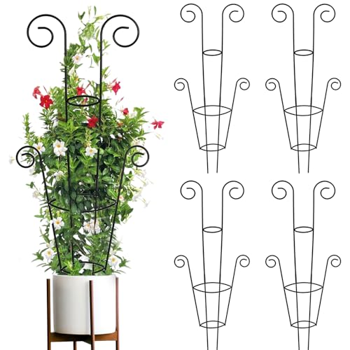 4 Pack 30" Trellis for Climbing Plants Outdoor, Rustproof Metal Support - color: Black - Round, size: 4 pack