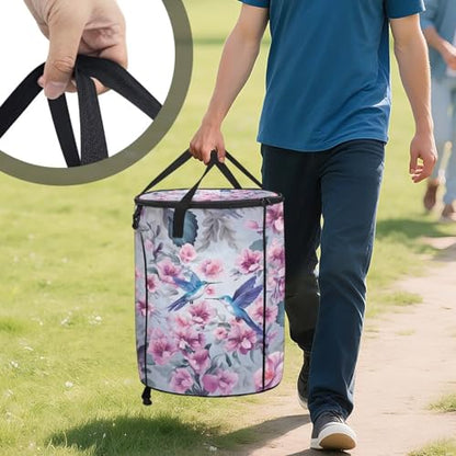 BIGCARJOB Hummingbird Outdoor Trash Can Floral Garbage Bins Outside Pop Up Recycle Garbage Cans Collapsible Trash Can with Zipper Lid and Clip, 22.83x17.71 in - color: Floral Hummingbird