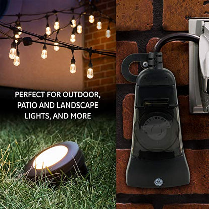 GE 24-Hour Indoor / Outdoor Programmable Mechanical Timer, Dual Outlet Plug-In, 2 Grounded Outlets, Heavy Duty Weather Resistant, 30 Minute Intervals, 15138