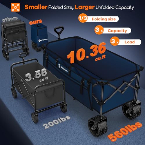 Originsure 300L Beach Wagons Carts Foldable with Big Wheels, 560lbs, Blue - color: Blue