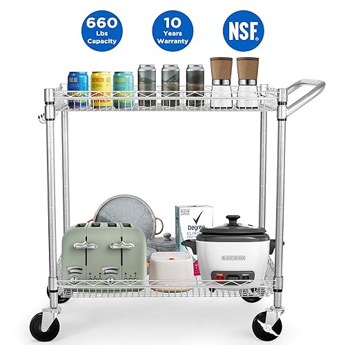 WDT Heavy Duty 2 Tier Rolling Cart, NSF Listed, 660Lbs Capacity, Commercial Grade Metal, 35.63"x18.1"x33.93" - color: Gray-2 Tier