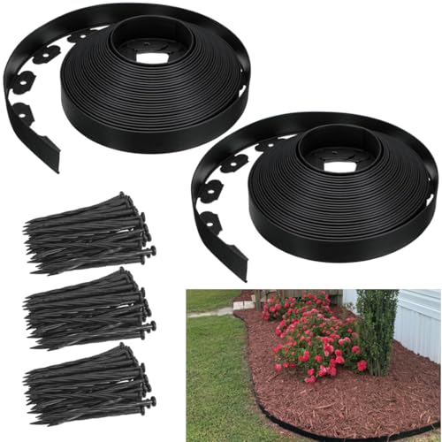 Garden Edging Borders 1.5IN x 98FT,Landscape Edging Black with 150pcs Plastic Stakes, Lawn Edging Flexible DIY Fence for Landscaping,Flower Bed,Grass,Gravel,Tree Surrounding - color: Black, size: 1.5IN x 98 FT