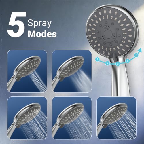 HOPOPRO High Pressure Handheld Shower Head for Low Water Pressure with Hose - color: Silver