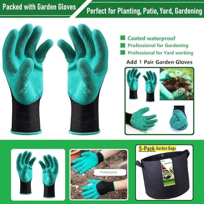 5-Pack 5 Gallon Thickened Plant Grow Bags (12x10 inch) Fabric Plant Pots for Flower Pot,Potato Tomato Planters,Herbs Veggies Planter Bag,Garden Pot,Barrel Planter,Plant Container with Gardening Gloves - size: 5 Gallon (12x10 inches)