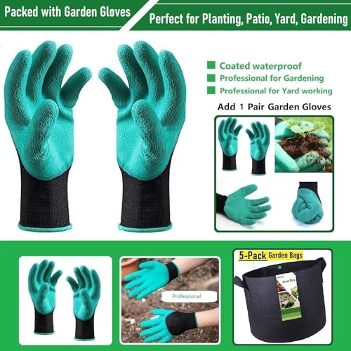 5-Pack 7 Gallon Thickened Plant Grow Bags (14x12 in) Fabric Plant Pots for Tomato,Potato Planter Bags,Herbs Veggies Planters,Flower Pot,Garden Pot,Barrel Planter,Plant Container with Gardening Gloves - size: 7 Gallon (14x12 inches)