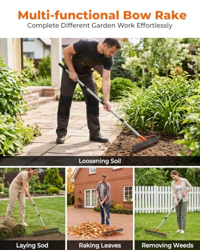 63'' Bow Rake for Soil Leveling, 17 Tines Heavy-Duty Garden Rakes - size: 63IN