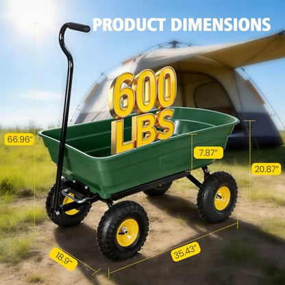 NORTHSKY Garden Dump Cart Wagon 600 Lbs,Heavy Duty Yard Wheelbarrow - color: Garden Green