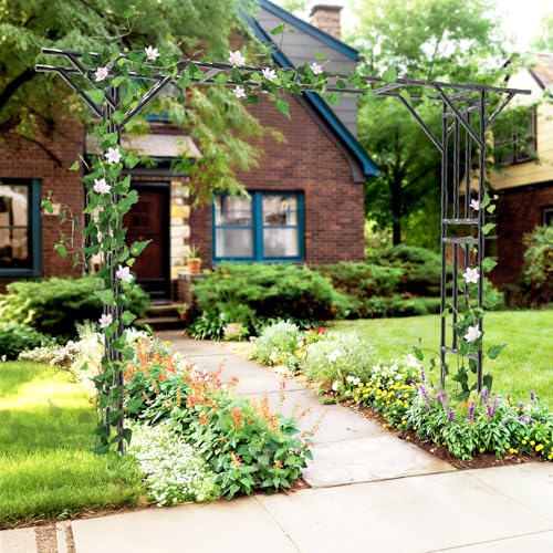 Garden Arch Trellis 141.7"L×106.3"H Sturdy & Rustproof Large Flat Top Arbor - size: 141(L)*106(H)*20(W)inch-25MM
