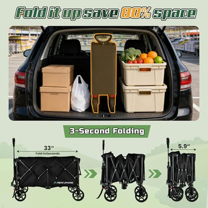 Wagons Carts Foldable,Collapsible Wagon with Wheels,450LBS Heavy Duty Beach Wagon Cart,Lightweight Portable Folding Utility Wagon Cart with Cup Holders for Camping, Garden, Sports, Grocery pcs - color: Black-200l