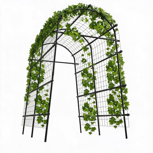 Metal Garden Arch Trellis, 7.6Ft Black for Raised Beds, Plant Support for Cucumbers & Climbing Vegetables with 9 Horizontal Pipe - size: 7.6x6x3.8 Ft - 9