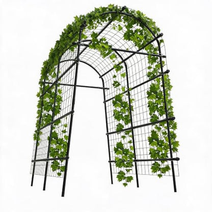 Metal Garden Arch Trellis, 7.6Ft Black for Raised Beds, Plant Support for Cucumbers & Climbing Vegetables with 9 Horizontal Pipe - size: 7.6x6x3.8 Ft - 9