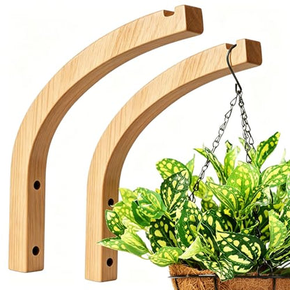 Wooden Plant Hangers - Hanging Plant Hooks for Indoor Outdoor, Wood Hanging Wall Plant Hooks Heavy Duty for Flower Pots Wind Chimes and Bird Feeders(2-Pack,8-Inch) - style: 1-Arc Style(2Pack)