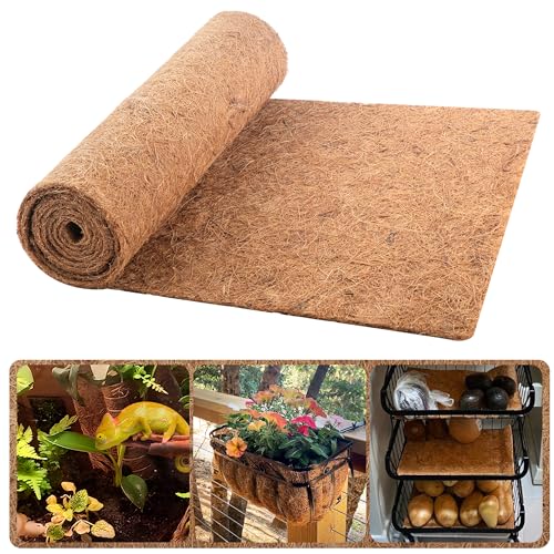 Sinimaka Coco Liner Roll, 16 x 160 Inch Coconut Fiber Liners for Planter Window Box Flower Basket, Natural Coco Coir Sheet Coco Mats for Animal Pet Pad, Reptile Carpet, Garden Decoration - size: 16x160 inch