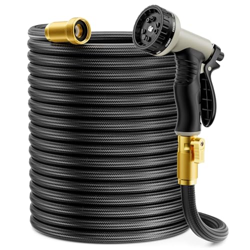 Garden Hose 75 ft Non-Expandable, Flexible Water Hose, Lightweight Hose with 10-Function Nozzle for Yard, Portable, Leak Proof, All-Weather Water Pipe for Outdoor, Car Wash, RV, Lawn - size: 75FT