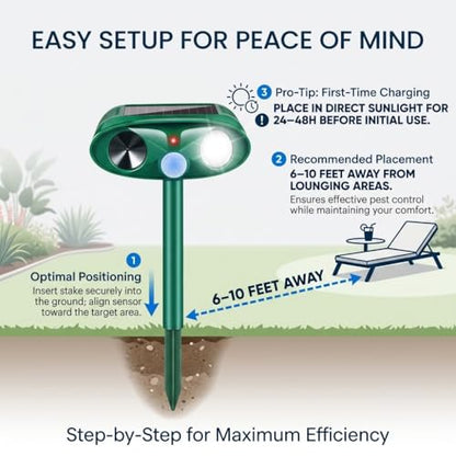4Pack Upgraded Ultrasonic Deer Repellent for Plants Solar Animal Repellent Outdoor with Motion Sensor Strobe Light for Rabbit Cat Deterrent Raccoon Squirrel Fortress Pro Keep Deer Out of Yard Garden
