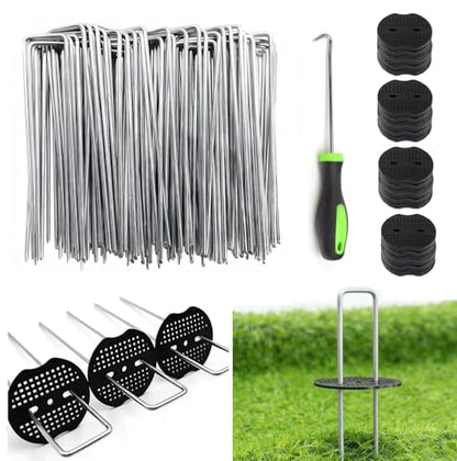 8 Inch 200 PCS Galvanized Landscape Staples with 200 PCS Gasket, Landscaping Fabric Stakes Weed Barrier Stakes Garden Spikes Ground Cover Staples - size: 8" 200 Pack