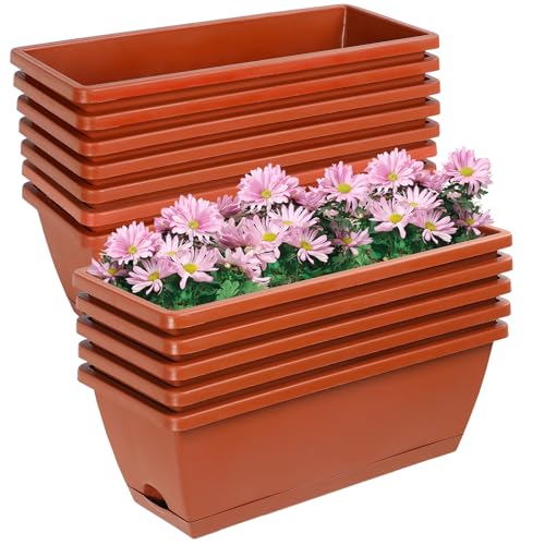 12Pcs 17Inches Rectangle Planter Box with Drainage Holes and Trays - color: Red