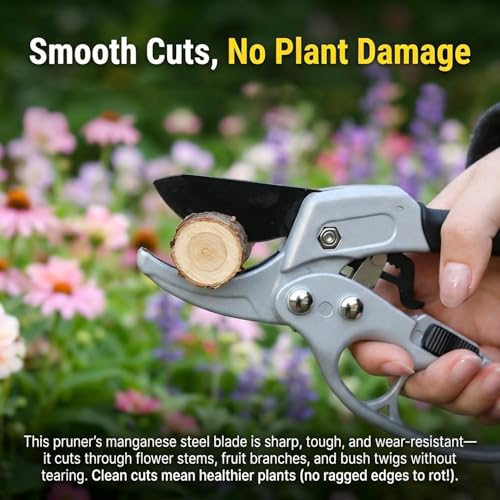 Heavy Duty Pruners Scissors Ratchet Hand Pruner with Ratcheting Garden Hand Tool Clippers Gardening Pruners Tools, 20.5 * 8cm (White Black) - color: White Black
