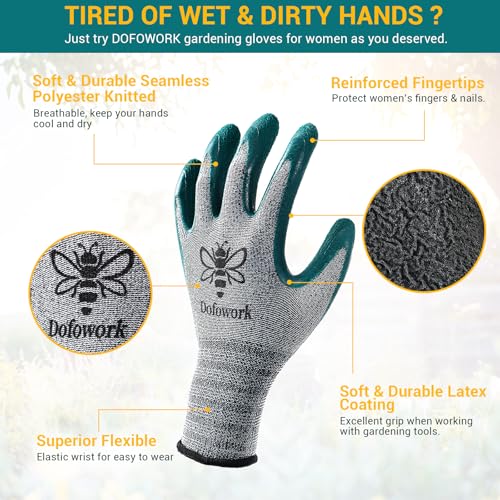 DOFOWORK Gardening Gloves - 6 Pair Gardening Gloves for Women/Men with Grip - color: Green & Grey