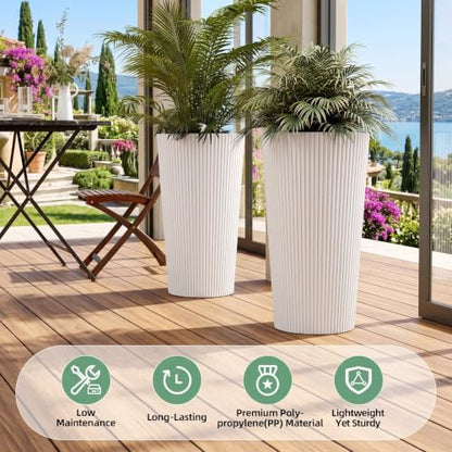 24" Tall Planters for Outdoor Plants with Insert, Set of 2 White - color: White-r