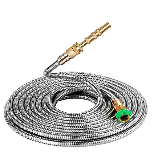 BEAULIFE 304 Stainless Steel Metal Garden Hose 25 Feet with Brass Garden Hose Nozzle Flexible, Portable & Lightweight Kink Free Garden Water Outdoor Hose - size: 25Ft