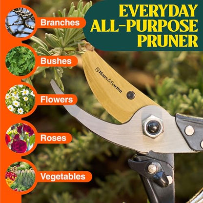 Haus & Garten ForgedPRO 8.75" Heavy Duty Professional Titanium Bypass Pruning Shears - Use As Pruners, Garden Shears, Handheld Pruning Shears For Gardening, Clippers, Garden Scissors, Pruner Tool - style: ForgedPRO
