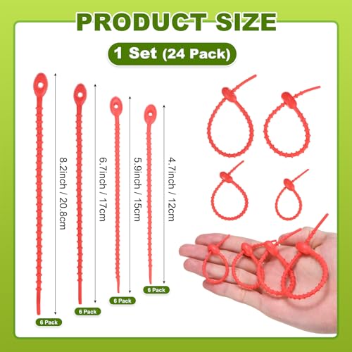 M METERXITY 24-Pack Adjustable Plant Ties, 4.7/5.9/6.7/8.2 Inch Silicone Flexible Multi-Function Garden Twist Tie for Crafts/Gift Wrapping/Gardening Plants, Reusable Support Twine [Red] - color: Red
