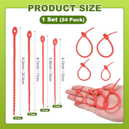 M METERXITY 24-Pack Adjustable Plant Ties, 4.7/5.9/6.7/8.2 Inch Silicone Flexible Multi-Function Garden Twist Tie for Crafts/Gift Wrapping/Gardening Plants, Reusable Support Twine [Red] - color: Red