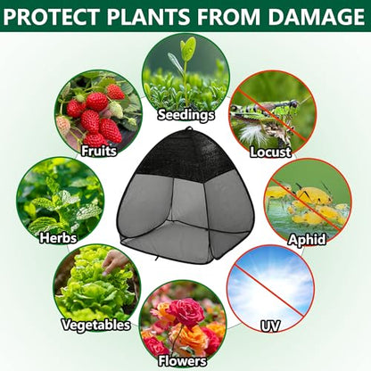 2Pcs Pop Up Garden Netting Bug and Shade Cover,Plant Sun Shade Netting Tent - color: Black-28x28x30 Inch