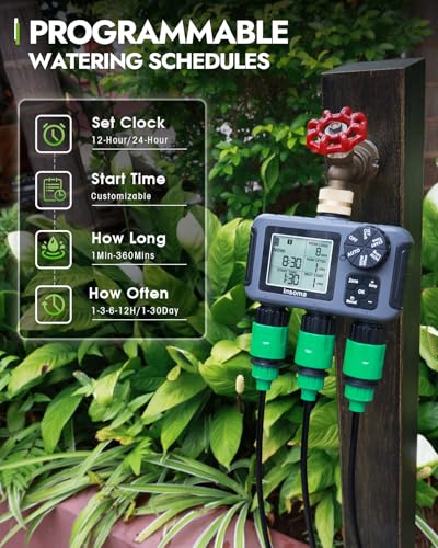 Insoma 3-Zone Sprinkler Timer with Brass Inlet + IPX5 Waterproof | Programmable Auto/Manual Irrigation Mode with Rain Delay & Large LCD | Water Hose Timer 3 Outlets for Garden, Lawn, Yard, Pool - size: 3 Zone-Brass Inlet