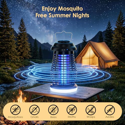Cordless Bug Zapper Outdoor, 4200V Electric Mosquito Zapper, Fly Trap, Rechargeable Portable Fly Zapper, Waterproof Mosquito Trap Insect Killer Indoor Outdoor for Camping, Garden, Backyard, Home