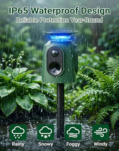 360° Solar Deer Repellent Devices, Motion Activated Cat Repellent Outdoor with LED Lights, Waterproof Ultrasonic Animal Repeller, Repel Coyote, Raccoon & Skunk Out of Yard