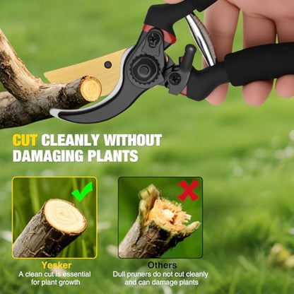 Yesker Pruning Shears for Gardening 8" Professional Bypass Garden Scissors Yard Clippers with Sharp Carbon Steel Blade Heavy Duty Hand Pruners for Branch Flower Plant Trimming Cutting Gardening Tools - size: 1PCS 8" Black & Red