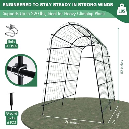 7FT Tall Heavy-Duty Metal Garden Arch Trellis for Climbing Plants Outdoor - size: 71"L×70"W×82"H