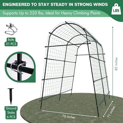 7FT Tall Heavy-Duty Metal Garden Arch Trellis for Climbing Plants Outdoor - size: 71"L×70"W×82"H