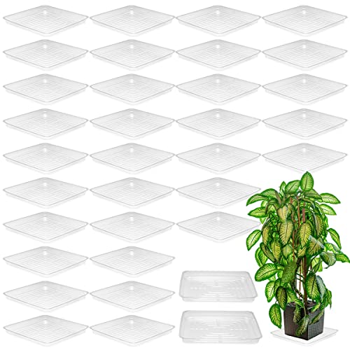 30 Pack Plant Saucers for Indoors 12 Inches Plant Trays for Pots Plastic Trays for Plants Square Plant Drip Trays for Potted Plants Flower Pot Saucers Clear Plant Plates to Catch Water, Bulk - size: 12 Inches