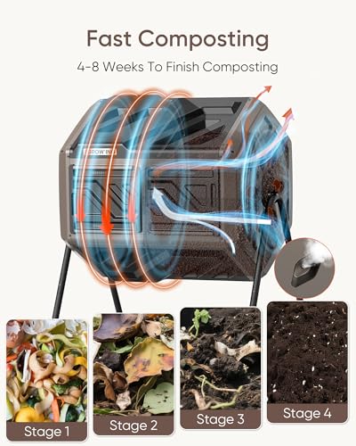 THE Growing 43 Gal Outdoor Compost Bin Tumbler for Backyard Garden, Brown - color: Coffee