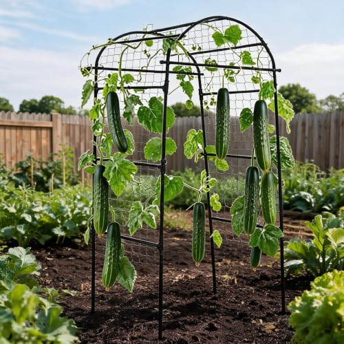 Garden Arch Trellis for Raised Beds, 6.8x3x2.6FT Plant Support for Cucumbers, Melons, Grapes, Roses & Climbing Vegetables, Outdoor Rust-Resistant Trellis for Vertical Growing, Black - size: 6.8x3x2.6FT