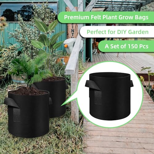 150 Pack 7 Gallon Grow Bags Garden Plant Grow Bag Aeration Fabric Pots with Handles Nonwoven Cloth Pots Planting Bags Garden Bags to Grow Vegetables Flowers Potatoes (7 Gal) - size: 7 Gallons