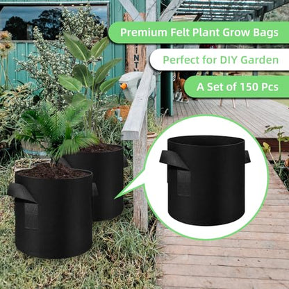 150 Pack 10 Gallon Grow Bags Garden Plant Grow Bag Aeration Fabric Pots with Handles Nonwoven Cloth Pots Planting Bags Garden Bags to Grow Vegetables Flowers Potatoes (10 Gal) - size: 10 Gallons