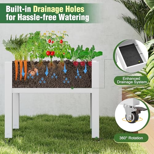 Elevated Raised Garden Bed with Wheels,Planter Box,Ashen-26.3" h - color: Ashen, size: 26.3"h