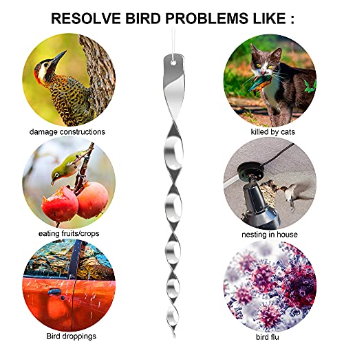 Hausse 10 Pack Bird Deterrents for Outside, Bird Repellent Hanging Silver Plastic Reflectors Scare Rods, Garden Decorative Reflective Scare Birds Away, Like Woodpeckers, Pigeons and Geese