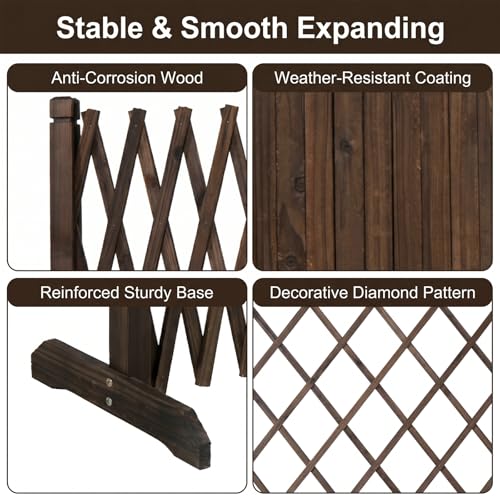 MyGift Expandable Wood Garden Trellis Freestanding Lattice Brown