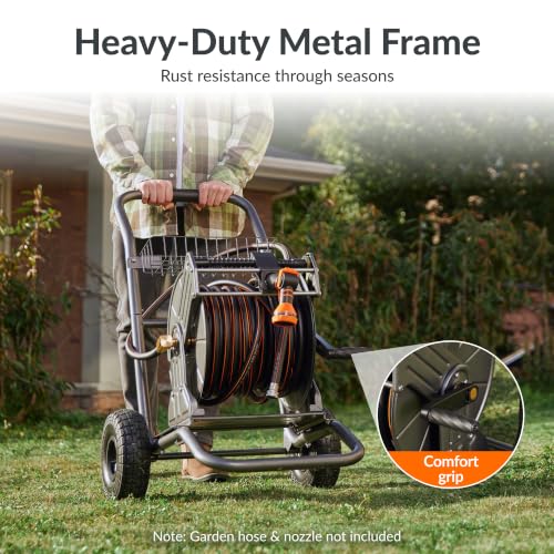 Giraffe Tools Garden Hose Reel Cart with Wheels, 200FT of 1/2 Capacity