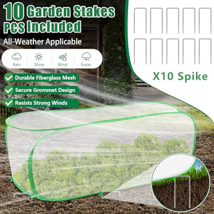 2 Pack Garden Netting Covers, 3.9X2FT Raised Bed Plant Netting, 10 Stakes - size: 2PCS-Pop Up