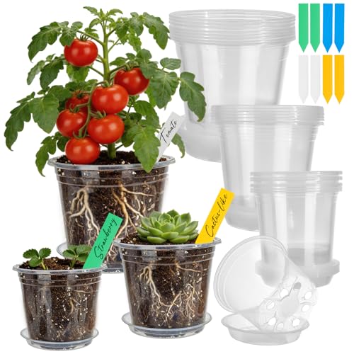 4/5/6 Inch Clear Nursery Pots with Drainage and Saucer for Multiple Crops