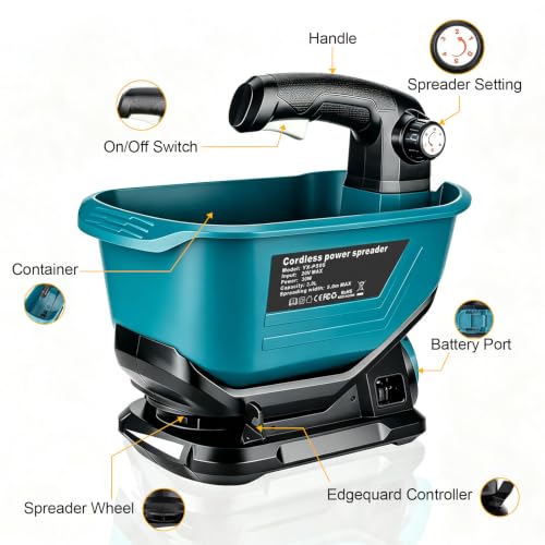 Handheld Power Spreader Compatible with Makita 18V Battery, 5-Speed Handheld Fertilizer Spreader, 3.7L Capacity, Adjustable 140° Broadcast Spreader for Seed,Fertilizer,Salt & Ice Melt (No Battery) - color: Blue