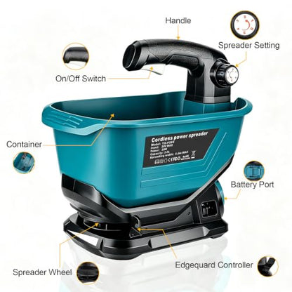 Handheld Power Spreader Compatible with Makita 18V Battery, 5-Speed Handheld Fertilizer Spreader, 3.7L Capacity, Adjustable 140° Broadcast Spreader for Seed,Fertilizer,Salt & Ice Melt (No Battery) - color: Blue